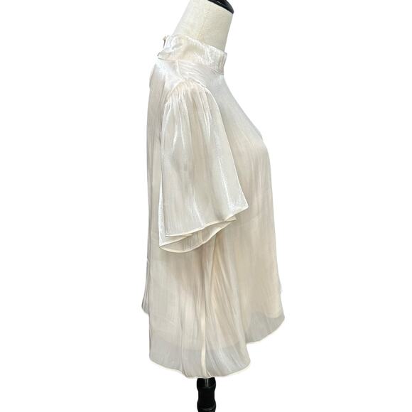 Romantic‎ Chic Shimmer Blouse Lauren Conrad Cream Mock Neck XL - Picture 3 of 7